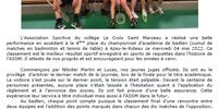 Un championnat académique relevé au badTen : Belle 4ème place le collège - 4 mai 2022